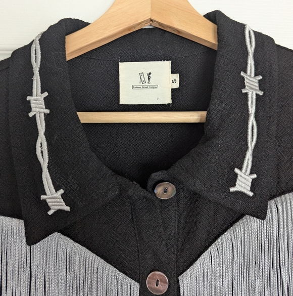 Fashion Brand Company | Black Linen Pammy Fringe Western Blouse | Size S - Picture 2 of 4